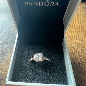 PANDORA Square Sparkle Ring Rose Gold SZ 7